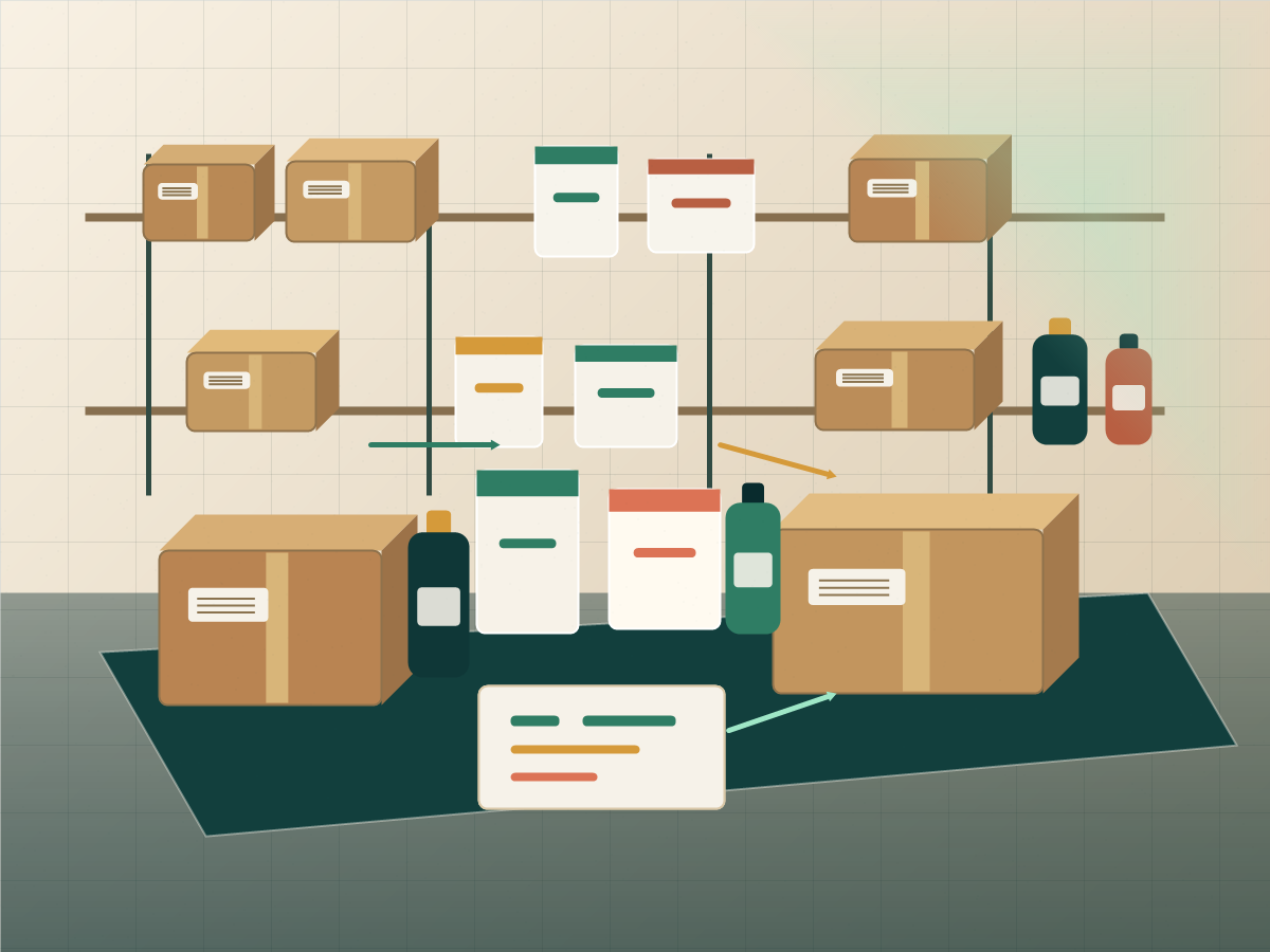 Operação de distribuição para marketplace com produtos e caixas organizadas